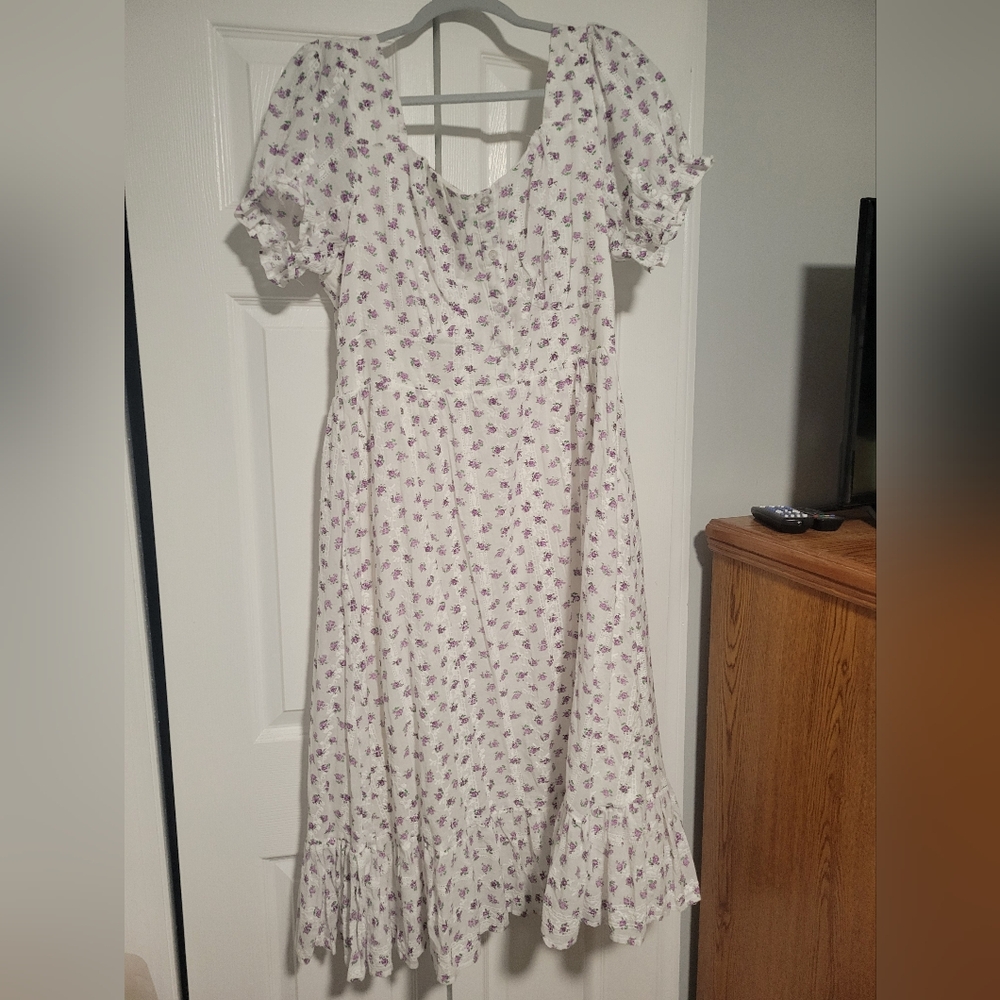 NWT Ivy City Co  Violetta Midi Floral Puff Sleeve Cotton Dress Size XXL